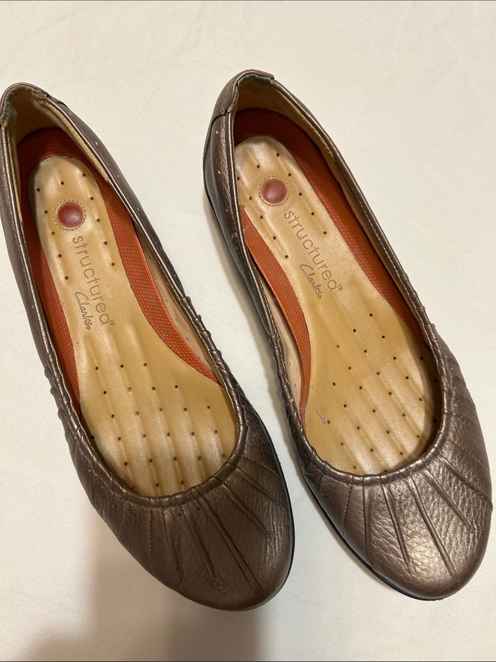 Clarks Bronze Leather Ballet Flats